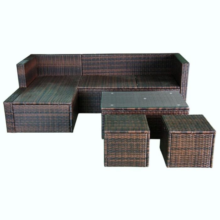 Salon de jardin 4 pcs avec coussins Résine tressée Marron – Image 5