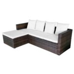 Salon de jardin 4 pcs avec coussins Résine tressée Marron – Image 6
