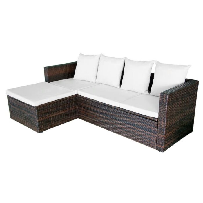 Salon de jardin 4 pcs avec coussins Résine tressée Marron – Image 6
