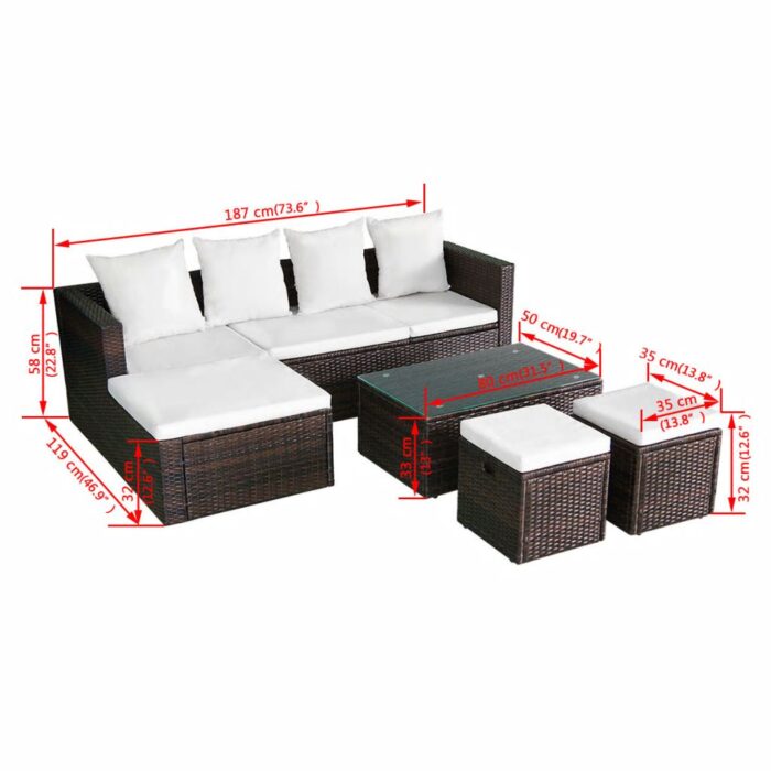 Salon de jardin 4 pcs avec coussins Résine tressée Marron – Image 9