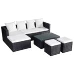 Salon de jardin 4 pcs avec coussins Résine tressée Noir – Image 2