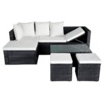 Salon de jardin 4 pcs avec coussins Résine tressée Noir – Image 3