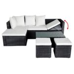 Salon de jardin 4 pcs avec coussins Résine tressée Noir – Image 4