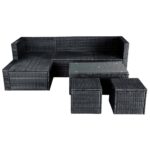 Salon de jardin 4 pcs avec coussins Résine tressée Noir – Image 5