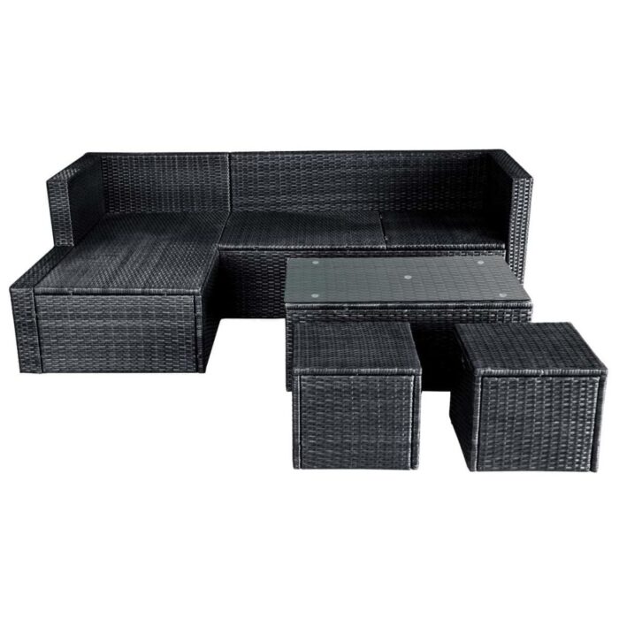 Salon de jardin 4 pcs avec coussins Résine tressée Noir – Image 5