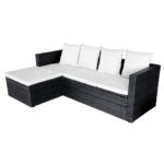 Salon de jardin 4 pcs avec coussins Résine tressée Noir – Image 6