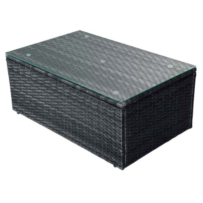 Salon de jardin 4 pcs avec coussins Résine tressée Noir – Image 7