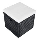 Salon de jardin 4 pcs avec coussins Résine tressée Noir – Image 8