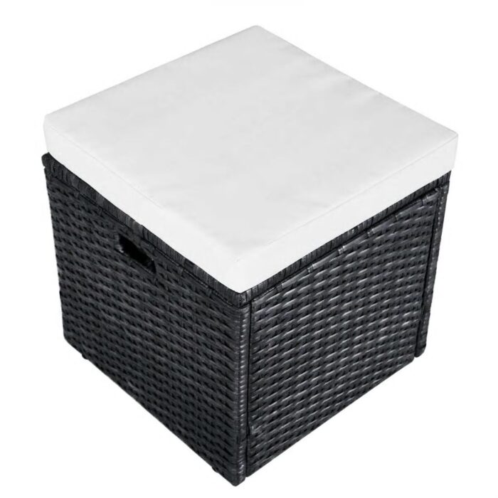 Salon de jardin 4 pcs avec coussins Résine tressée Noir – Image 8