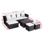 Salon de jardin 4 pcs avec coussins Résine tressée Noir – Image 9