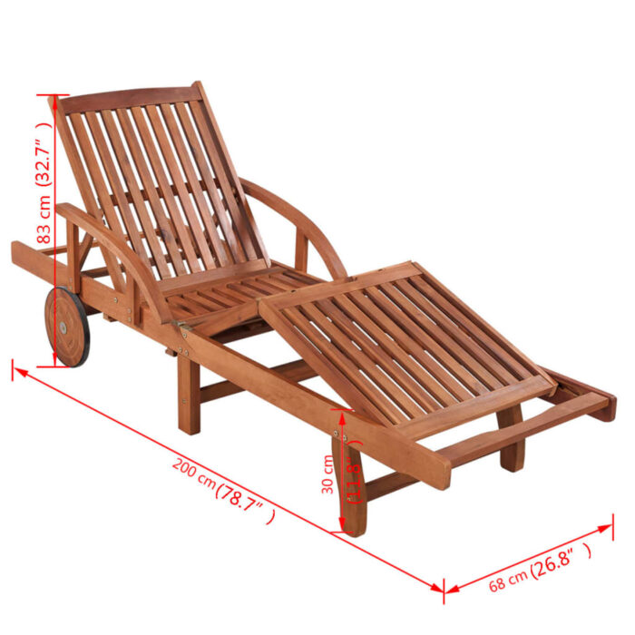 Chaise longue avec coussin Bois d'acacia solide – Image 8