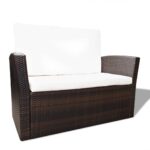 Salon de jardin 4 pcs avec coussins Résine tressée Marron – Image 2