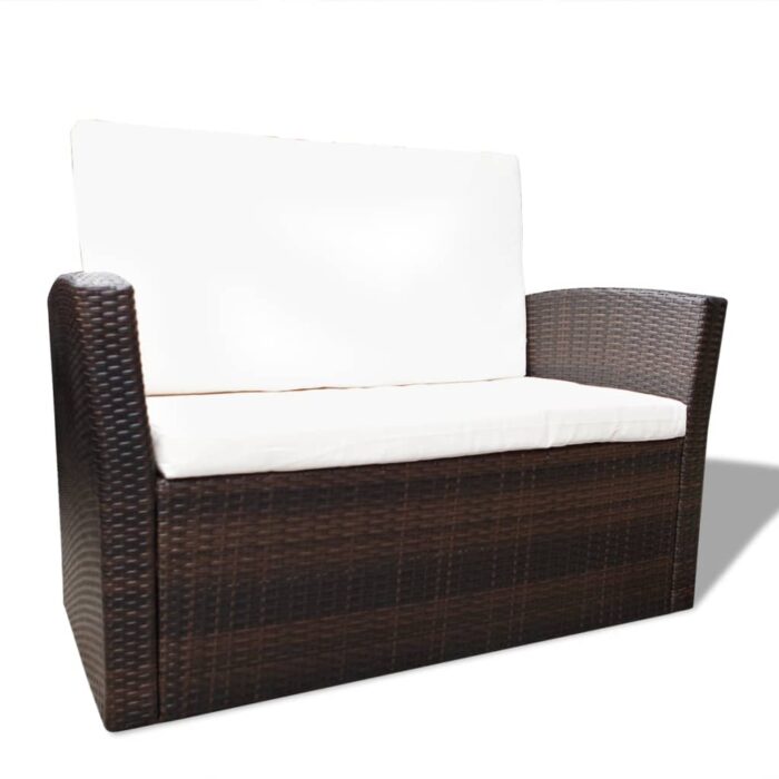 Salon de jardin 4 pcs avec coussins Résine tressée Marron – Image 2
