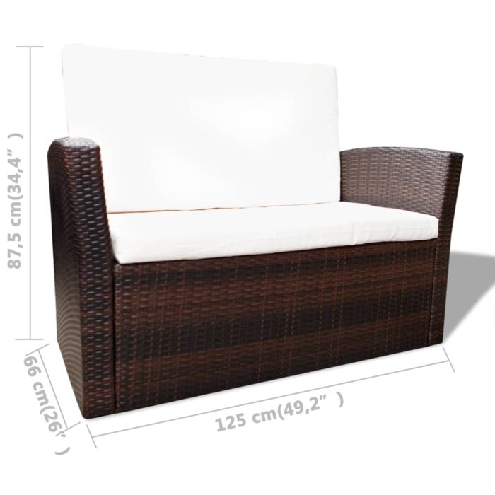 Salon de jardin 4 pcs avec coussins Résine tressée Marron – Image 5