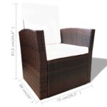 Salon de jardin 4 pcs avec coussins Résine tressée Marron – Image 6
