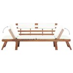 Banc de jardin avec coussins 2-en-1 190 cm Bois solide d'acacia – Image 2