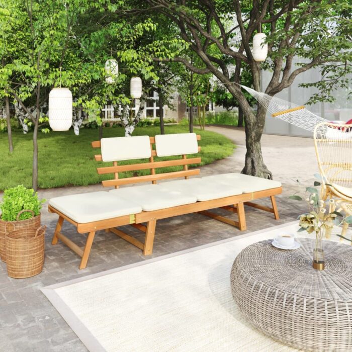 Banc de jardin avec coussins 2-en-1 190 cm Bois solide d'acacia – Image 1