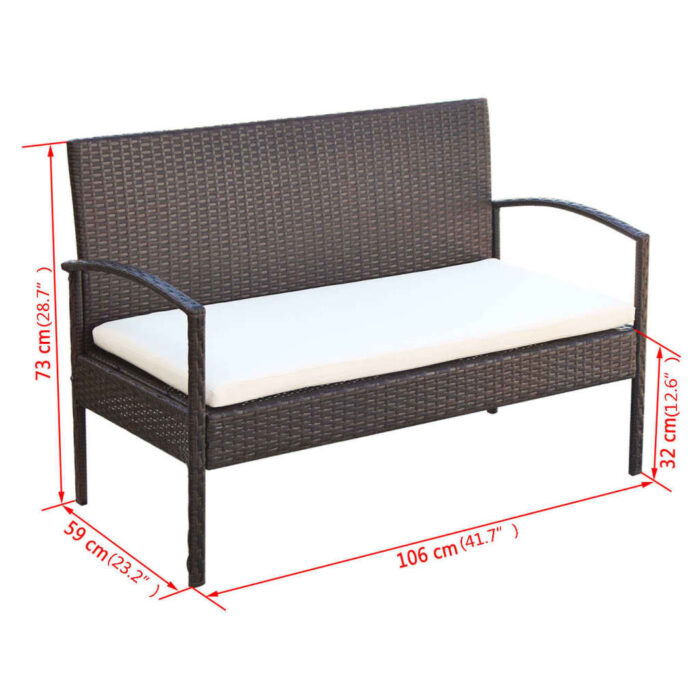 Salon de jardin 4 pcs avec coussins Résine tressée Marron – Image 5