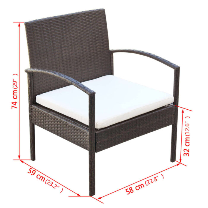 Salon de jardin 4 pcs avec coussins Résine tressée Marron – Image 6