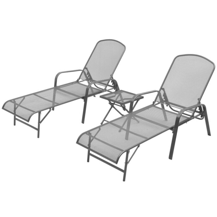 Chaises longues lot de 2 avec table Acier Anthracite – Image 1
