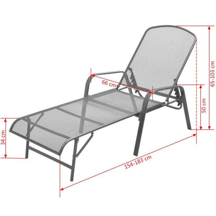 Chaises longues lot de 2 avec table Acier Anthracite – Image 11