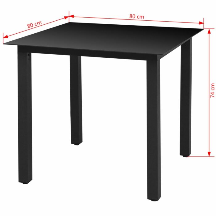 Table de jardin Noir 80x80x74 cm Aluminium et verre – Image 2