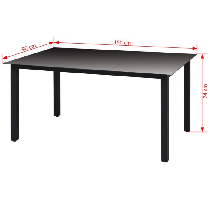 Table de jardin Noir 150x90x74 cm Aluminium et verre – Image 2