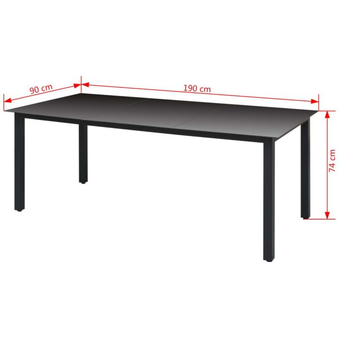 Table de jardin Noir 190x90x74 cm Aluminium et verre – Image 2