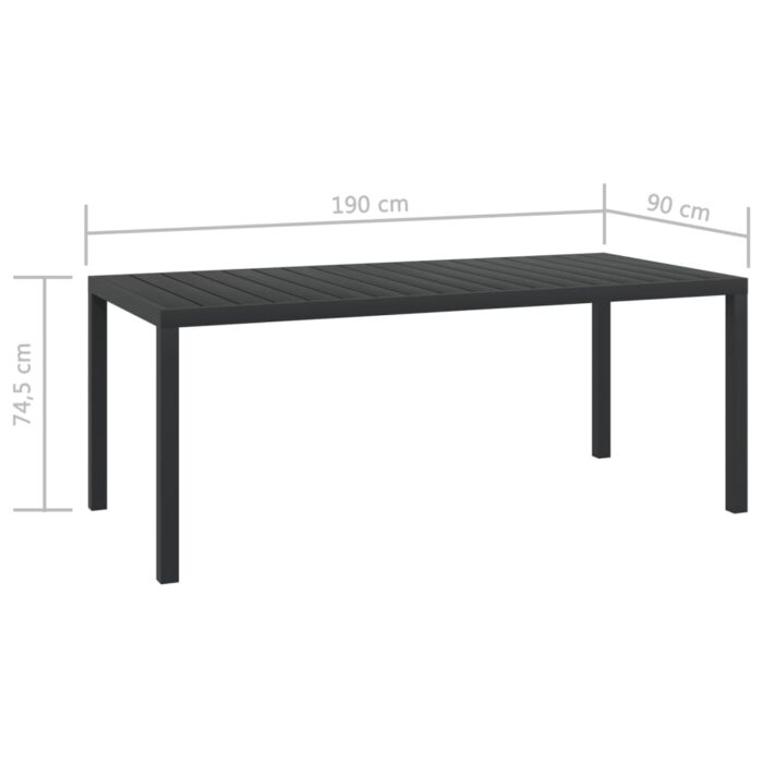 Table de jardin Noir 185 x 90 x 74 cm Aluminium et WPC – Image 4
