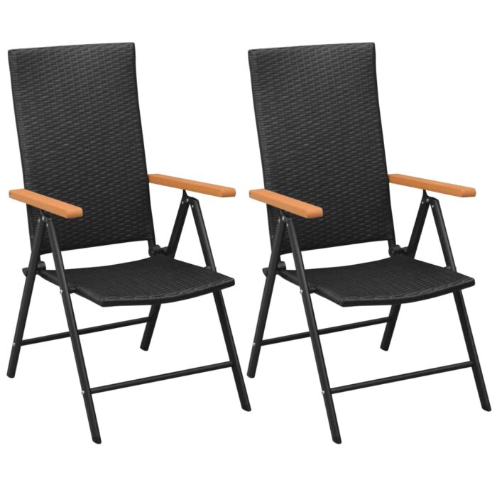 Chaises empilables de jardin lot de 2 Résine tressée Noir – Image 1
