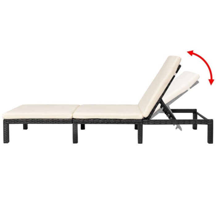 Chaise longue avec coussin Résine tressée Noir – Image 2