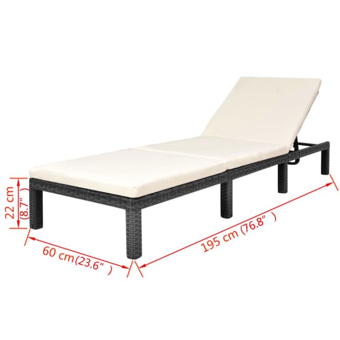 Chaise longue avec coussin Résine tressée Noir – Image 7