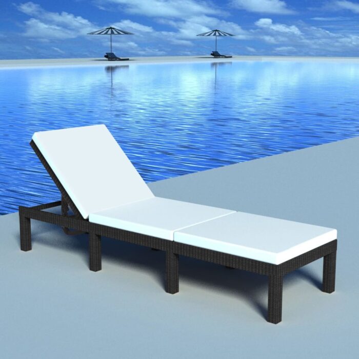 Chaise longue avec coussin Résine tressée Noir – Image 1