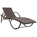 Chaise longue avec coussin et table Résine tressée Marron – Image 2
