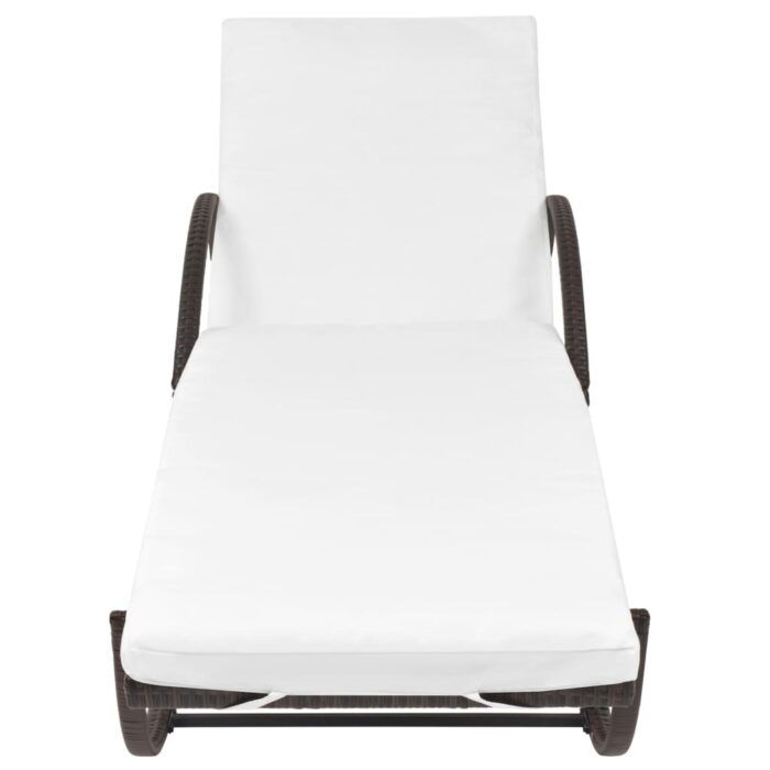 Chaise longue avec coussin et table Résine tressée Marron – Image 3