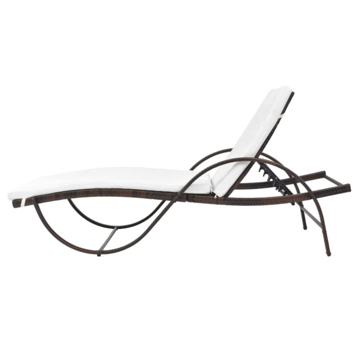 Chaise longue avec coussin et table Résine tressée Marron – Image 5