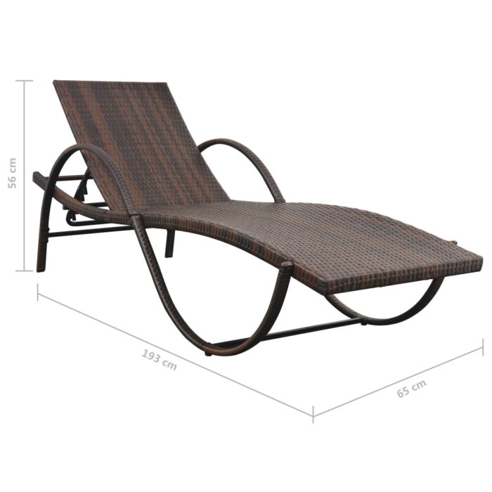 Chaise longue avec coussin et table Résine tressée Marron – Image 9