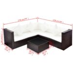 Salon de jardin 4 pcs avec coussins Résine tressée Marron – Image 2