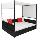 Lit de jardin avec auvent Noir 190x130 cm Résine tressée – Image 2
