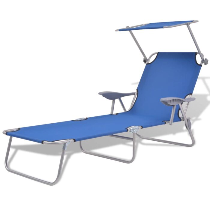 Chaise longue avec auvent Acier Bleu – Image 1