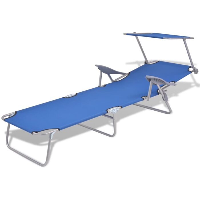 Chaise longue avec auvent Acier Bleu – Image 2