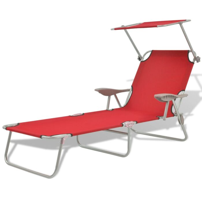 Chaise longue avec auvent Acier Rouge – Image 1