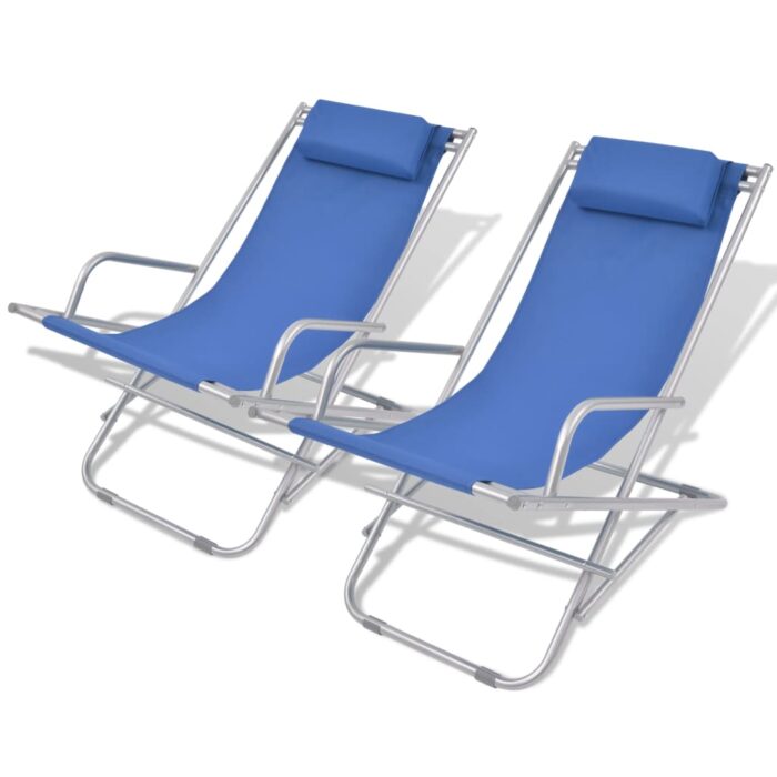 Chaises inclinables de terrasse lot de 2 Acier Bleu – Image 1