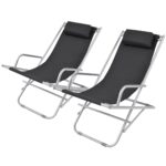 Chaises inclinables de terrasse lot de 2 Acier Noir