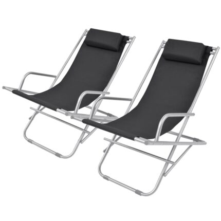 Chaises inclinables de terrasse lot de 2 Acier Noir