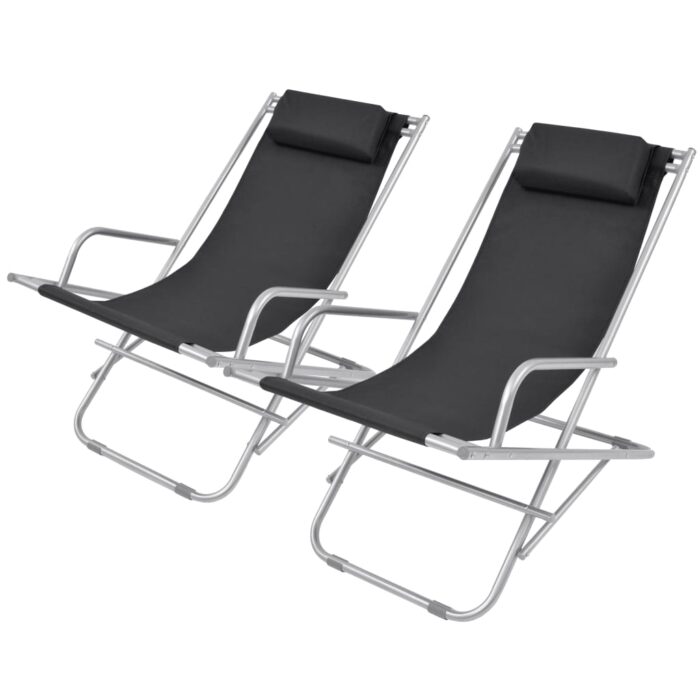 Chaises inclinables de terrasse lot de 2 Acier Noir – Image 1