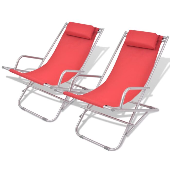 Chaises inclinables de terrasse lot de 2 Acier Rouge – Image 1