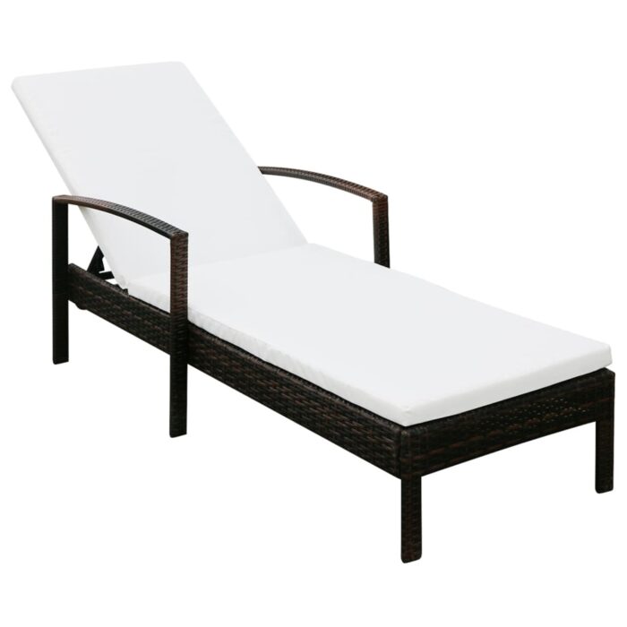 Chaise longue avec coussin Résine tressée Marron – Image 1