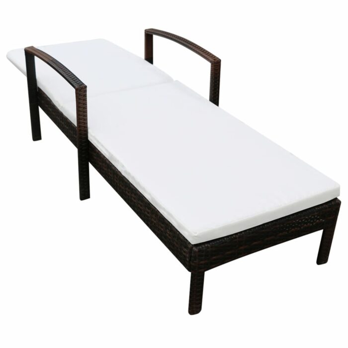 Chaise longue avec coussin Résine tressée Marron – Image 2