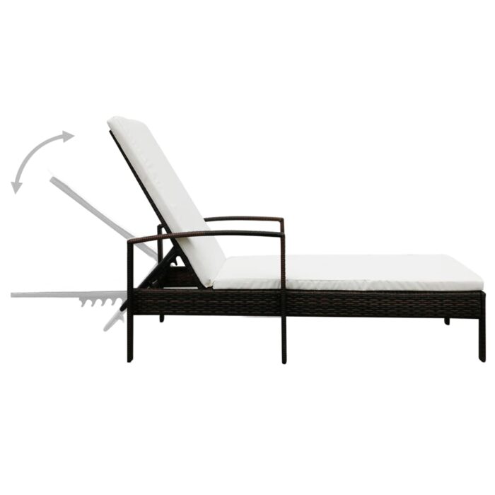 Chaise longue avec coussin Résine tressée Marron – Image 3